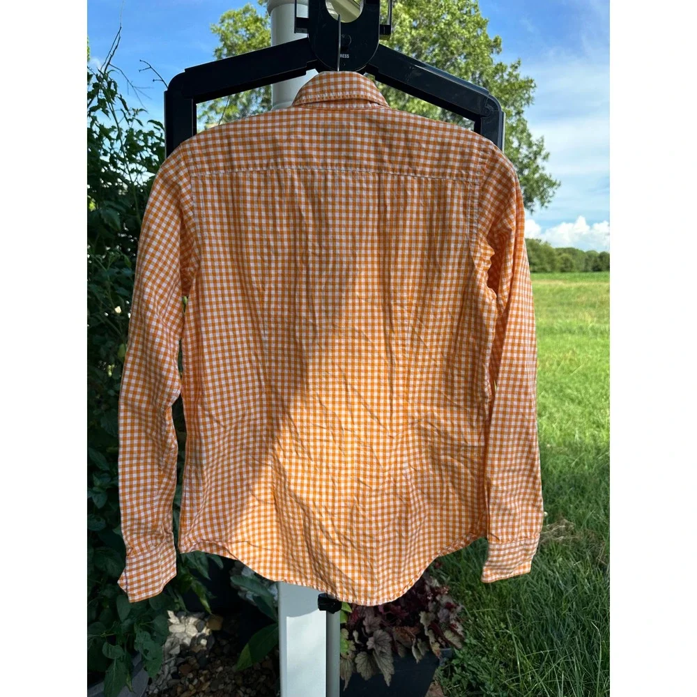 Ralph Lauren Sport Kids Orange Gingham Button Down Shirt Long Sleeve Size 6